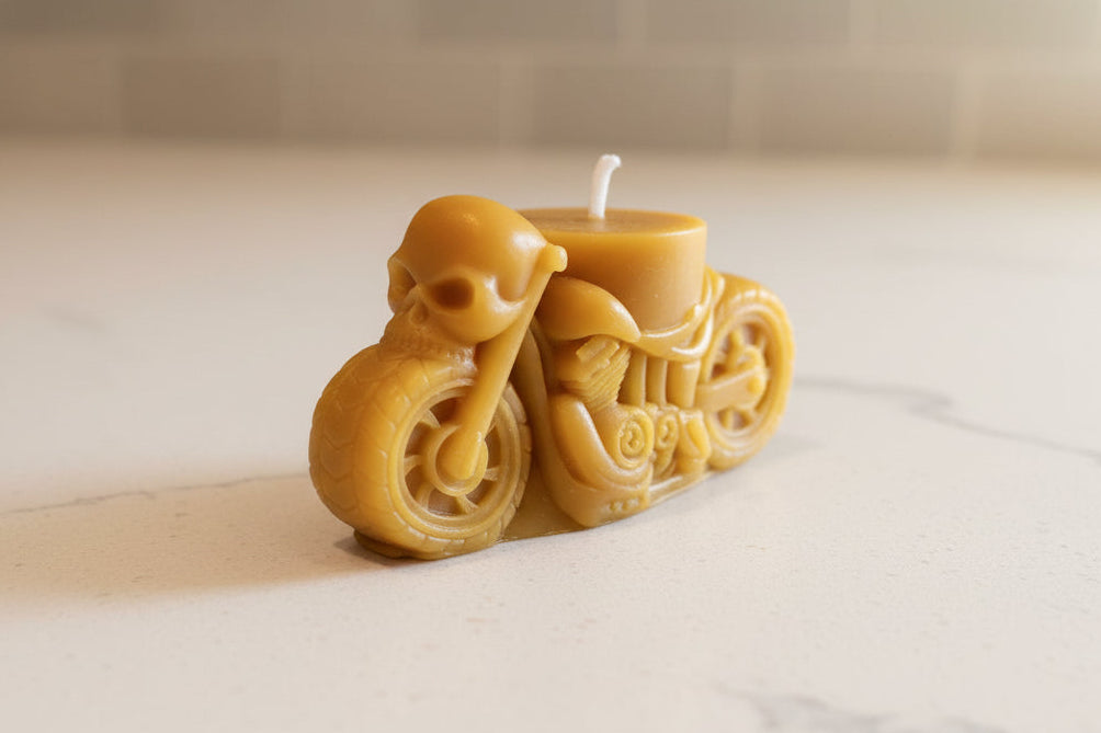 SKULL AND MOTERCYCLE BEESWAX CANDLE